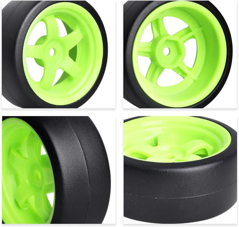 1/10 RC Drift Tires and Wheels 12mm Hex Hard Tyre, Set of 4 for RC Drifting Car, Fits 1/12 1/14 1/16 Models