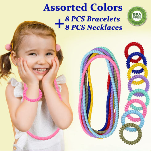 Stretchy Coil Chew Necklaces and Bracelets for Sensory Kids, 16 Pack Teething Bracelets Necklace for Boys and Girls with Autism ADHD SPD, Fidget Toys for Autistic Children Reduce Biting and Anxiety