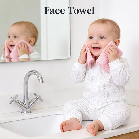 CoekMoed 5 Pcs Baby Muslin Washcloth, Soft Newborn Face Towel, Cotton Extra Absorbent Burp Cloths for Baby,Breathable
