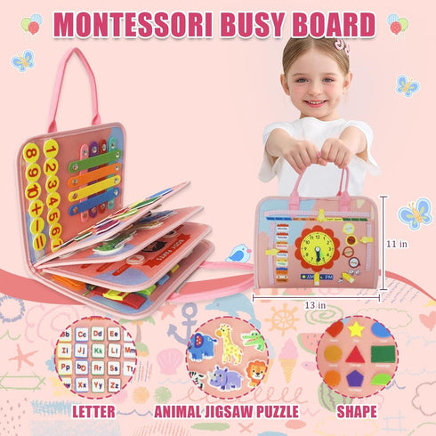 Soupost 3-5, Toddler Busy Board-Montessori Toys for Boy Girl Birthday Gift, Sensory Learning Toys for Toddlers Busy