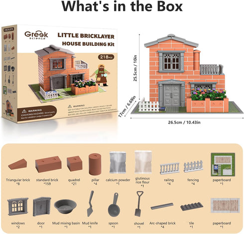 Greek Science 8+ Set Mini House Building Kit for Kids Age - Block Building Toys with Real Mini Bricks, STEM Creative