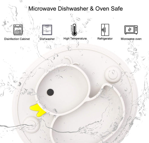 Baby Plate Silicone Toddler Plates Suction Placemat Divided Dishes for Kids, BPA Free, Microwave Dishwasher Safe (Grey)