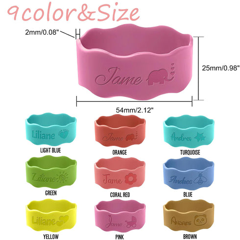 Betenshtresk Personalized Baby Bottle Labels for Daycare Custom Water Bottle Name Bands Customized Engraved Silicone