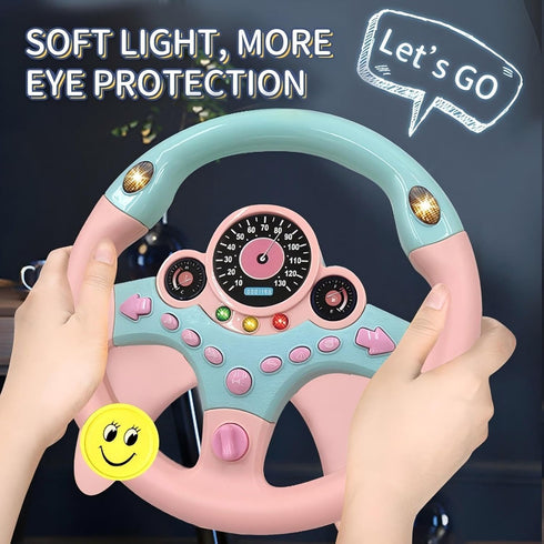 YIYZAOF Kids Steering Wheel Toy for Car Backseat with Light and Music,Suction Cups Base-Interactive Simulated Driving