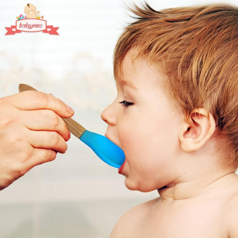 Baby Bamboo Feeding Spoon - 5.5" with Silicone Tip, BPA Free Toddler Food Spoons, Yellow 2 PACK