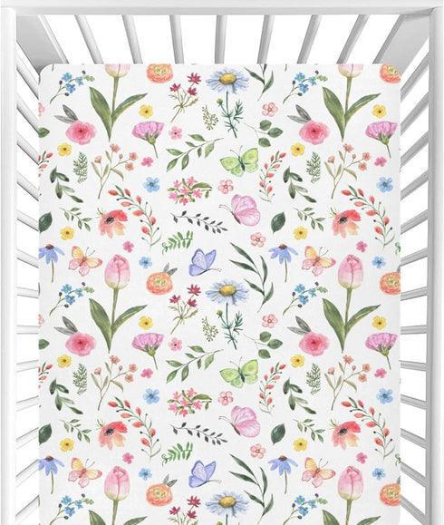 CaTaKu Baby Crib Sheets Tulip Wildflower Butterflies Mini Crib Sheets Fitted for Girls