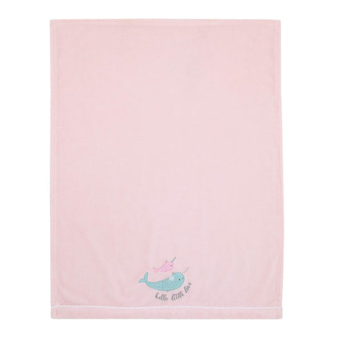NoJo Under The Sea Whimsy Pink and Blue Narwhals, Super Soft Appliqued Baby Blanket
