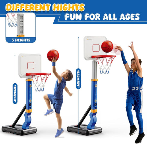 Toddler Basketball Hoop, Adjustable Height 2.3-4.5ft with 4 Balls & Pump, Blue
