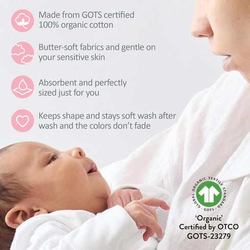 5-Pack 100% Butterblu Bailey Burp Cloths Organic Cotton Knit for Newborn & Baby Boys & Girls, Pink, One Size