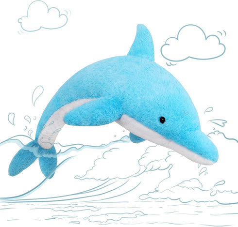 MorisMos 55" Giant Blue Dolphin Stuffed Animal Plush Toy - Soft Marine Gifts for Kids