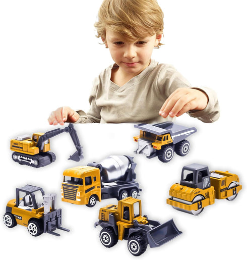 6 Pieces Toy Construction Vehicles, Diecast Trucks for Boys Age 4-7, Forklift Excavator Dump Tractor