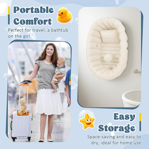 Gliizee mall 0-24 Inflatable Baby Bathtub, Collapsible Baby Bath Back Support, Portable Newborn Travel Bath tub