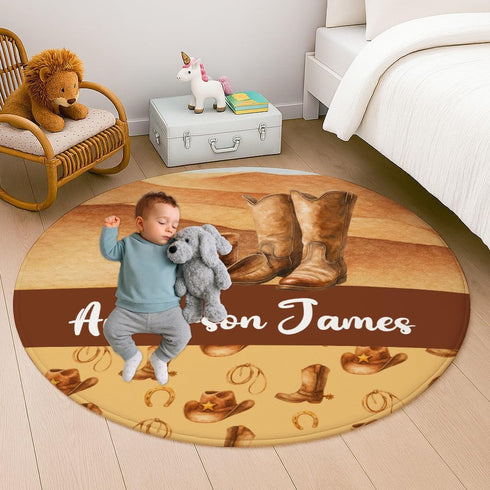 Munific Personalized Baby Rug with Name for Boys Soft Cowboy Nursery Play Mat, Custom Name Area Rug for Infant Toddler