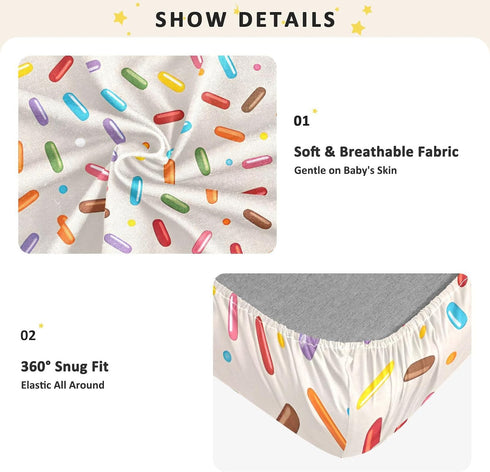 CZXW 52" 28" Cartoon Sprinkles Crib Sheets Fitted x Natural Cotton Soft & Breathable for Baby Crib Mattress