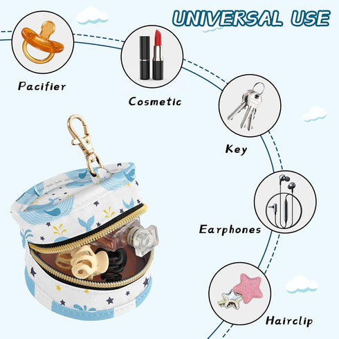 YETTASBIN Whales Portable Pacifier Holder Case with Metal Hook Buckle & Zipper for Diaper Bag and Stroller, Versatile