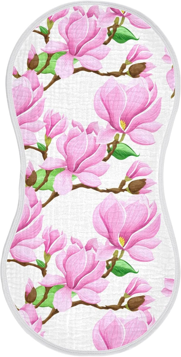 Magnolia Flowers Muslin Baby Burp Cloths Set of 4, Super Soft &