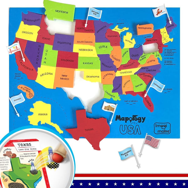Imagimake Mapology United States Flash Card Puzzle with Flags, Country- Capitals |
