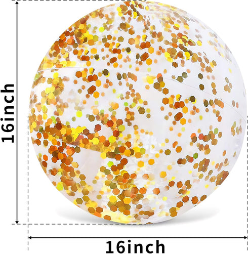 AMOR PRESENT Beach Ball, 16" Glitter Inflatable Beach Ball for Kids & Toddlers, Summer Party Favors