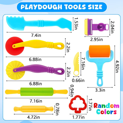 Playdough Tools 20 PCS Set for Kids - Various Shape Playdough Cutters and Rollers, Random Color