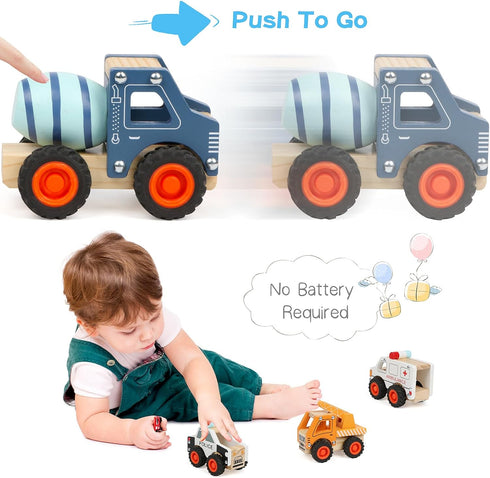6Pcs Wooden Cars for Toddlers 1-3, Push and Go Vehicle Toys, Hand Push Car Toys for 1+ Year Old, Montessori Toys