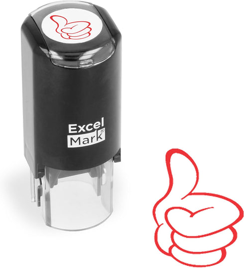 ExcelMark Round Teacher Stamp - Thumbs UP (Outline), RED Ink