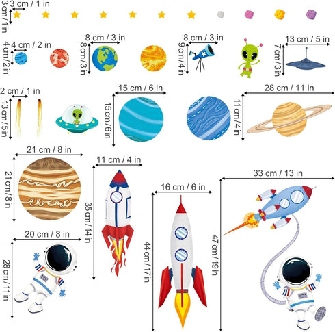 decalmile Outer Space Wall Decals, Rocket Planets Astronaut Stickers for Baby Nursery Boys Bedroom Decor