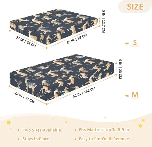 Mazeann 52" 28" 9" Vintage Deers Print Crib Sheets Soft Breathable Fitted Cotton Baby Crib Sheets Mattress Cover