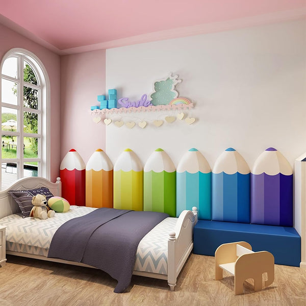 PINJIE 3D Anti-Collision Wall Padding, Pencil Shaped Upholstered Wall Panels, Peel and Stick