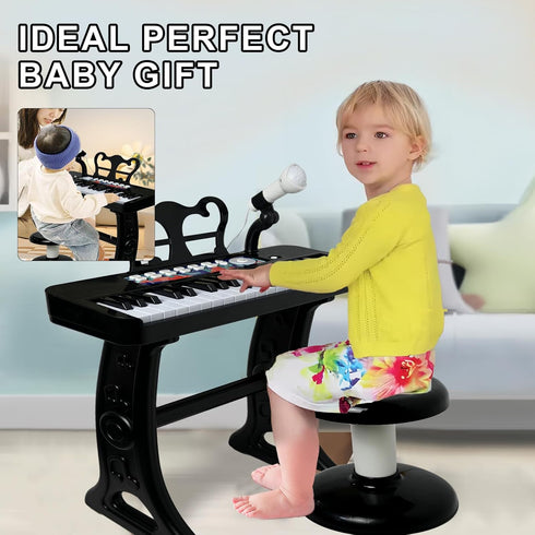 Love&Mini Piano Toy for Kids - 37 Keys Kids Piano Keyboard with Stool and Microphone, Black