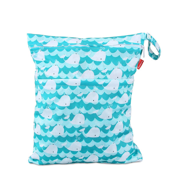 Damero Cloth Diaper Wet Dry Bag with Handle, Ideal for Travel, Exercise, Daycare, Swimming, Medium Cute Whale