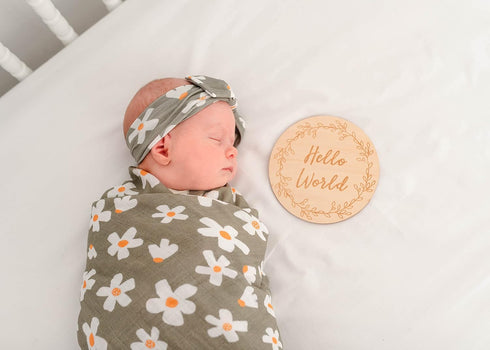 Set Girl|100% Miaoberry Daisy Garden Spring Floral Muslin Swaddle for Baby Organic Cotton Blanket with Matching
