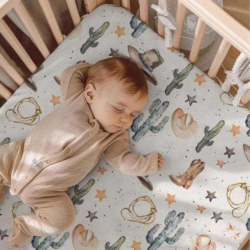 KuphiL10C 2 Pack Mattress-28x52 Western Cactus Horses Hats Mountains Pattern Baby Sheets for Crib, Unisex Western
