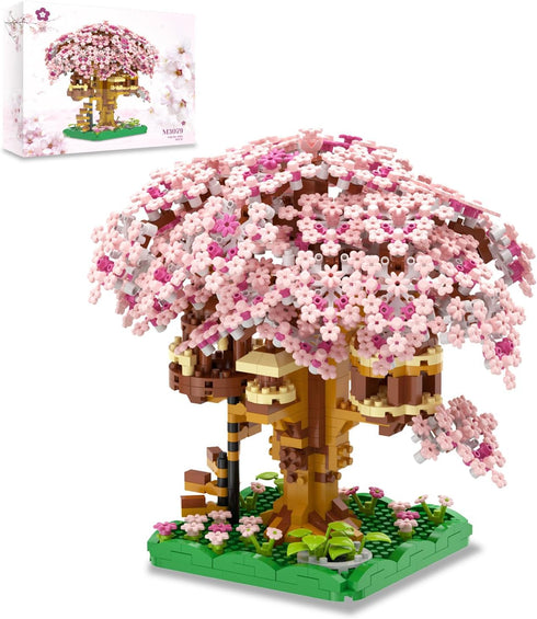 QISHOUTING Cherry Blossom Tree Building Set, 1113PCS, Flowers Bonsai Tree Mini Blocks