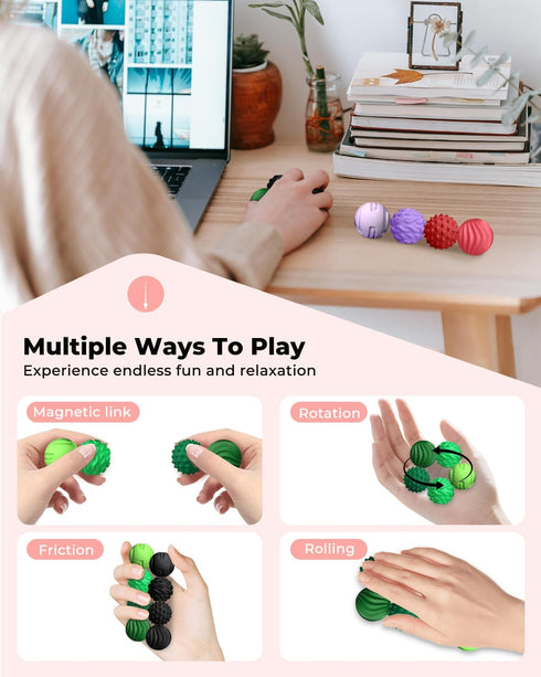 8Pcs 14+) XYOFUN Silicone Magnetic Fidget Toys, Silicone Sensory Ball, Textured Sensory Stress Relief Balls, Desk Toy