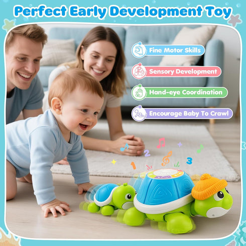 Jumlys 6-12 Tummy 7 8 9 10 11 1 Baby Toys Months, Musical Turtle Crawling Infant Toys for Time, Early Learning