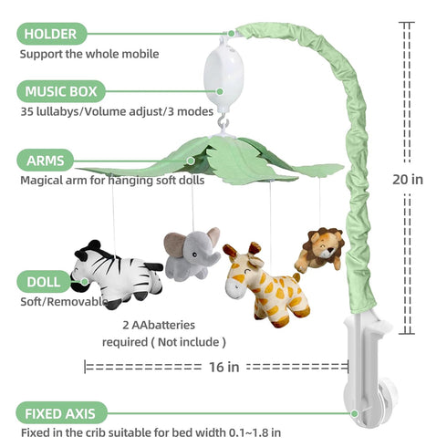 35 3 Feisike Jungle Safari Baby Crib Mobile with Soothing Lullabies & Modes - Adjustable Nursery Mobiles for Boys