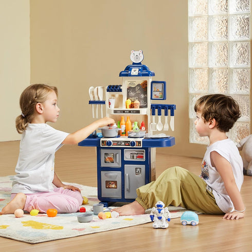 Playset 48PCS, Set 18.5" 9.4" 30.7" VEVOR Kids Kitchen Pretend Play Kitchen with Cooking Stove with Steam, Sounds