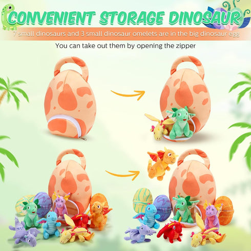 11 Set Zhanmai Pcs Easter Dinosaur Stuffed Animal Small Dino Plush Toy and Egg Bag Cute Stuffed Dinosaur Animals Plush