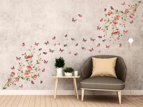 Cute Peony Flower Wall Decals, Pink Rose Floral Stickers, Removable Peel and Stick for Kids Room, Living Room Decor