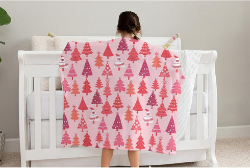 SqtmuHLuo 60x80inch Pink Christmas Baby Blanket Boys Girl Gifts First Christmas Tree Baby Nursery Bed Receiving