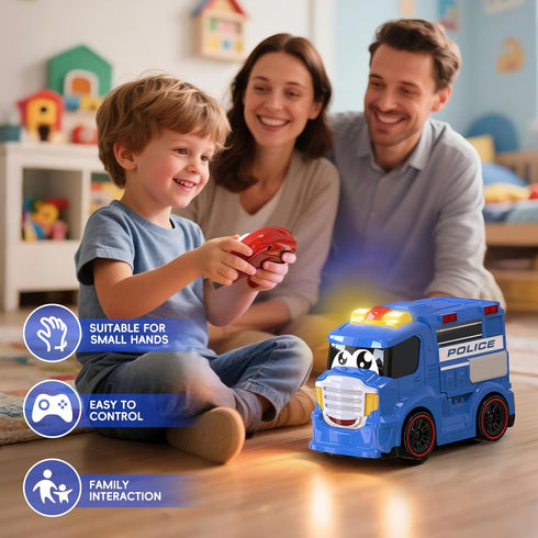 1-3 3-5 AEROQUEST Remote Control Police Car Truck Toy Cars for Toddlers with Sirens & Flashing Lights Cartoon RC