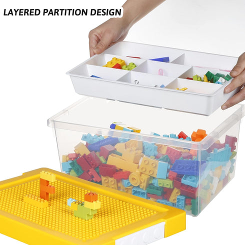 loobuu Plastic Storage Bins with Lids, Stackable Arts Crafts Organizer Box with Removable Tray, Toy Chest for Bricks,