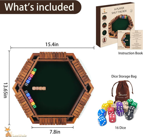 1-6 16 Shut The Box Game Wooden Board Game for Players with Dice, Dice Game for Adults & Kids at Home, Classroom