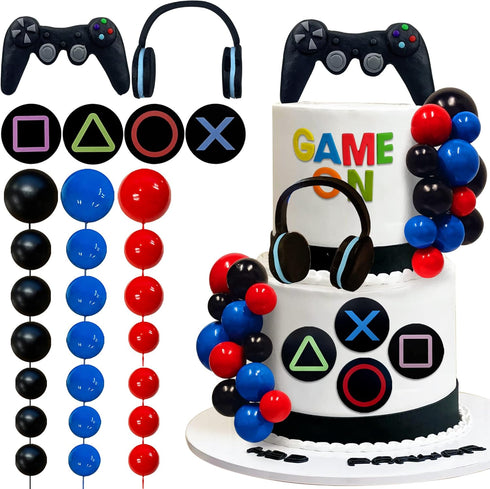 30 PCS Video Game Themed Cake Toppers - Headset & Controller Cake Decoration for Birthday Party