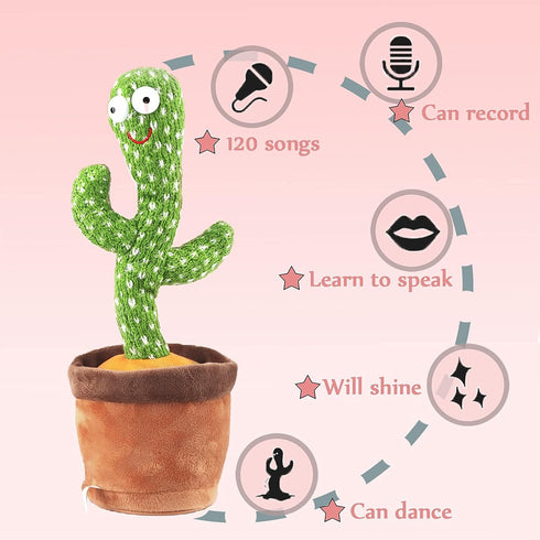 Say,Sing,Dance,Recording,LED(120 Starhig Dancing Cactus Talking Toy,Wriggle Singing Mimicking Cactus,Repeat What You