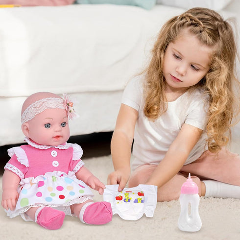 12 Inch 36 DONTNO Baby Doll with Bassinet Bed,Reborn Alive Doll Includes Clothes