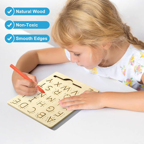 hzsshb 3-8 Wooden Letters Practicing Board,Reusable Handwriting Alphabet Tracing Board Double-Sided Toddlers
