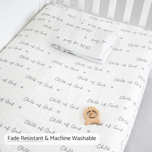1 Pack, 100% 52"x28" LollyBanks Muslin Crib Sheet Cotton Baby Crib Sheet for Boys and Girls, Soft and Breathable