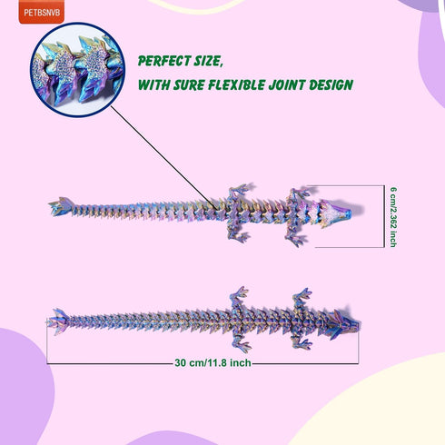 Three Color 12" 3D Printed Dragon, Articulated Crystal Dragon Fidget Toy, Home Office Decor Executive Desk Toy