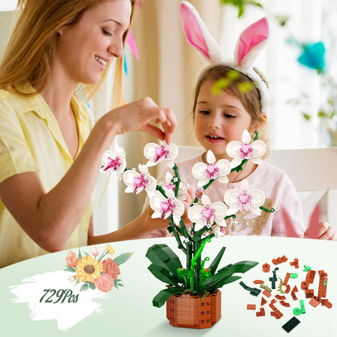 Set, Set 18+ Bilinott Orchid Flower Building Blocks Fake Indoor Flowers Building for Home, Kitchen, Desk Decoration